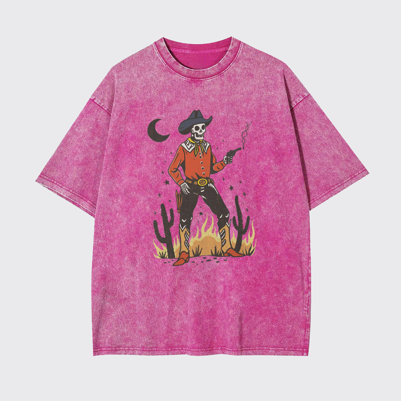 Skeleton Western Halloween Retro Desert Garment-dye Tees