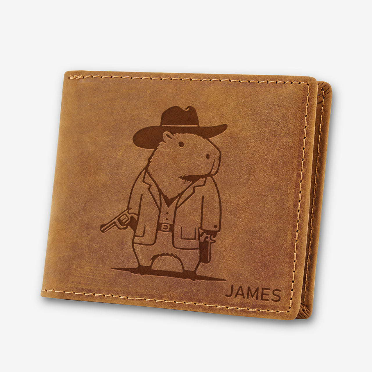 Personalized Vintage Leather Wallet_Capybara