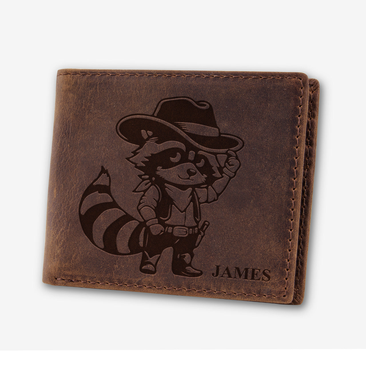 Personalized Vintage Leather Wallet_Raccoon