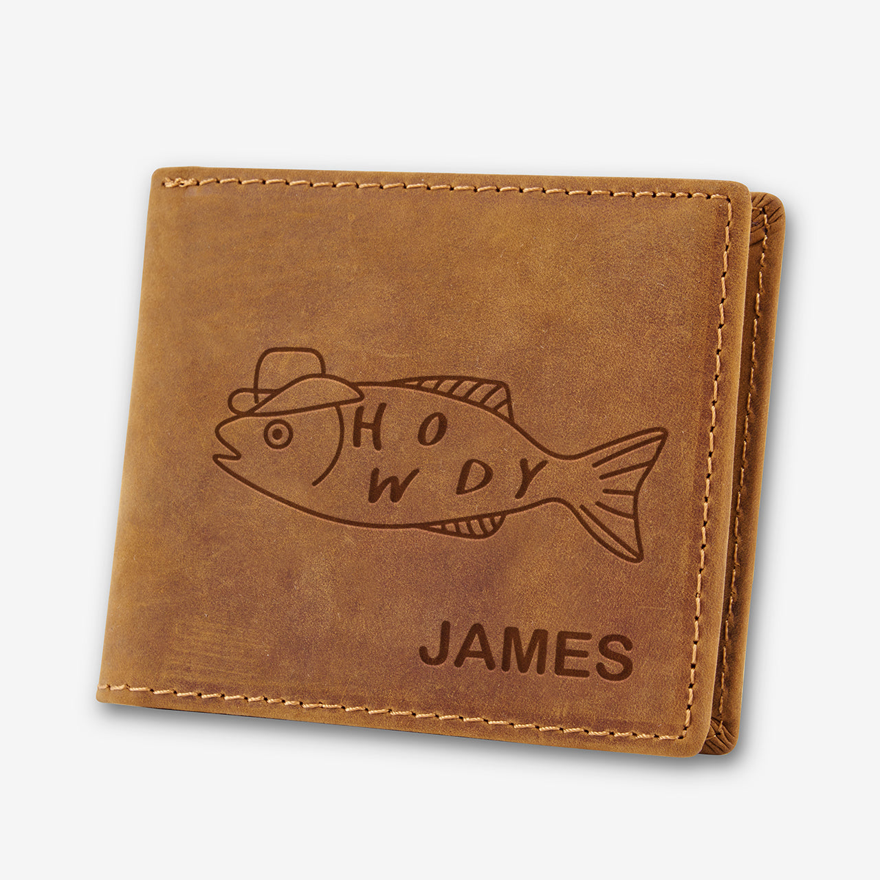 Personalized Vintage Leather Wallet_Fish