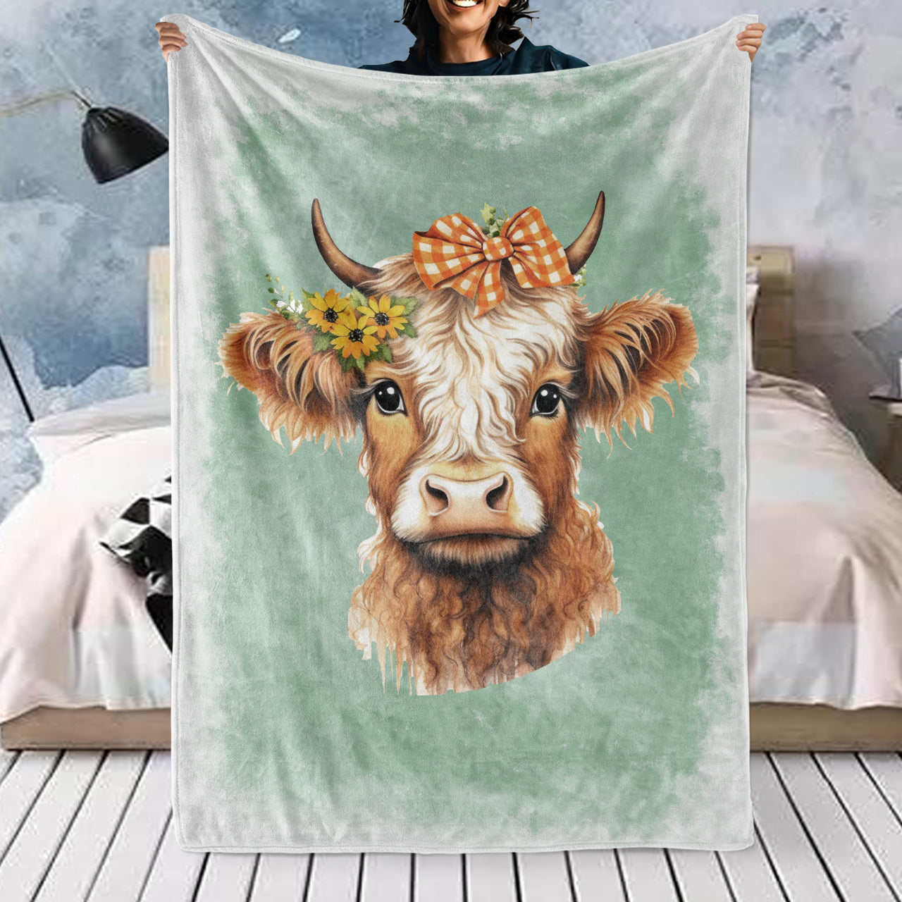 Cute Calf With Bow Blanket
