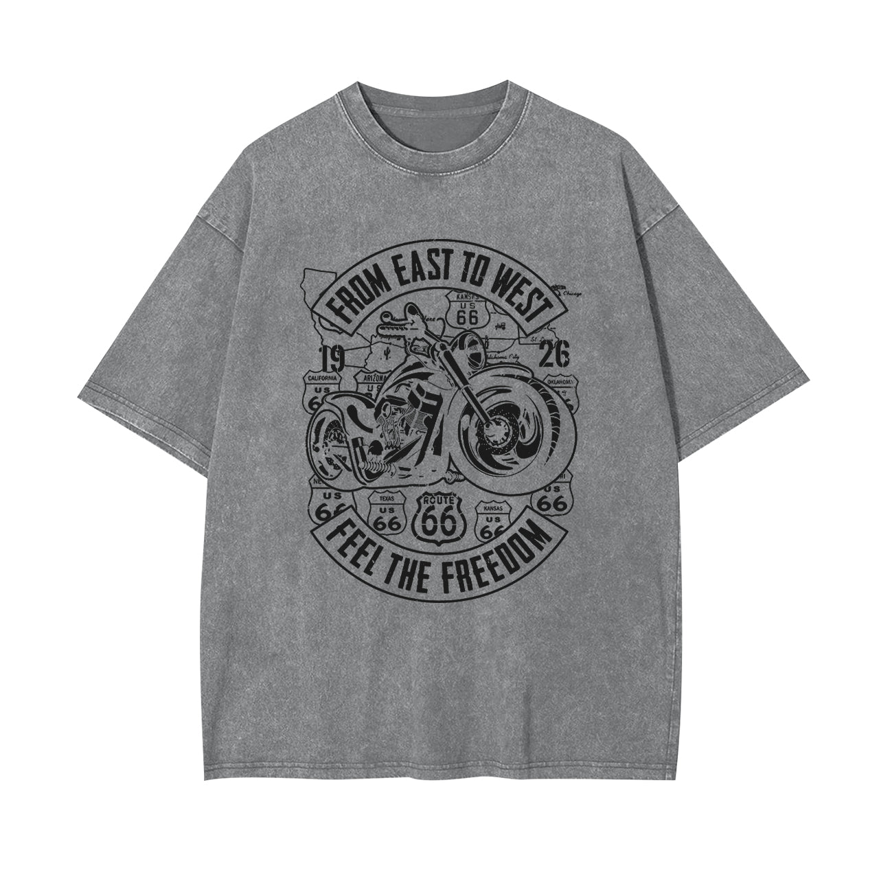 Route 66 From East To West Biker Garment-dye Tees