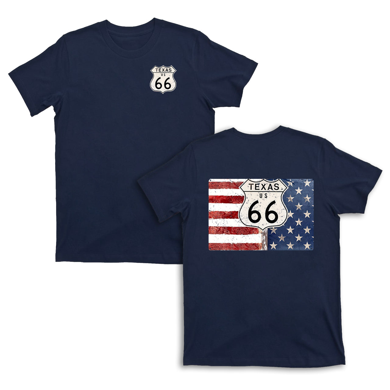 Route 66 Texas With American Flag T-Shirts