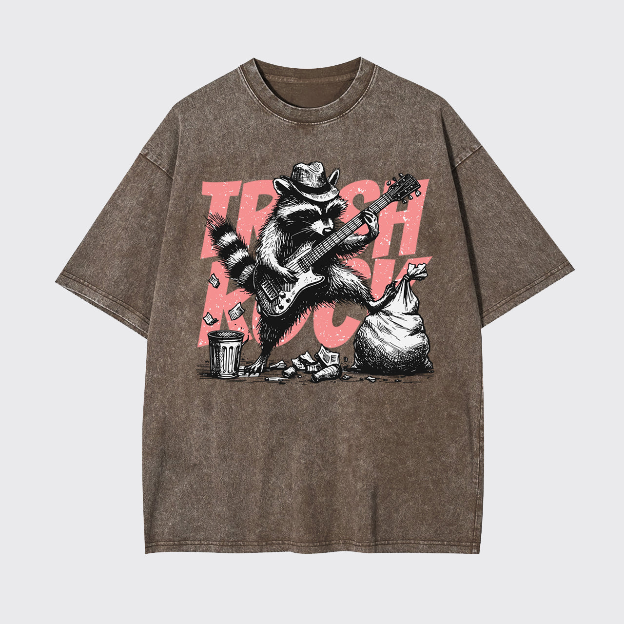 Raccoon Playing Guitar Retro Garment-dye Tees