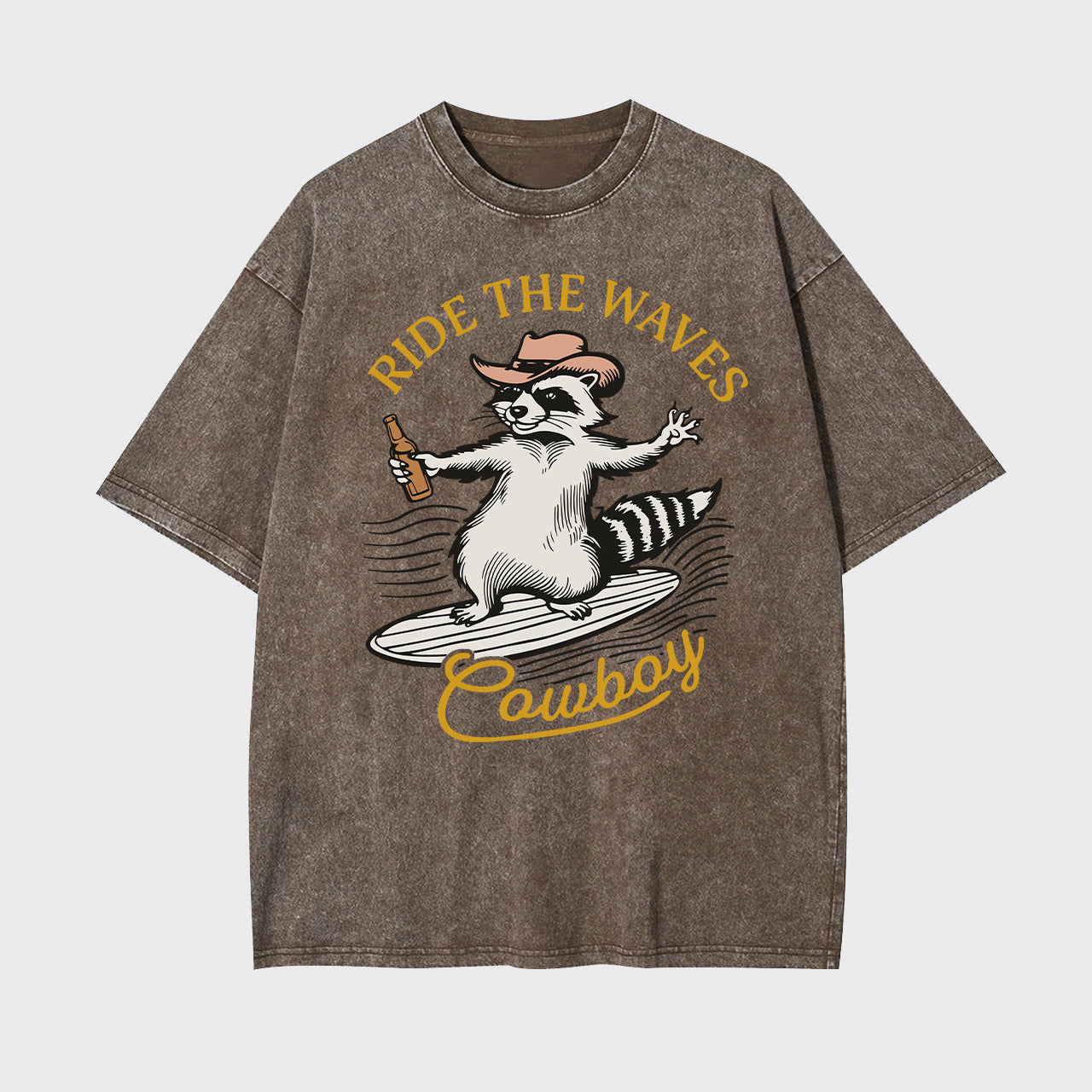 Surfing Cowboy Raccoon With Beer Garment-dye Tees