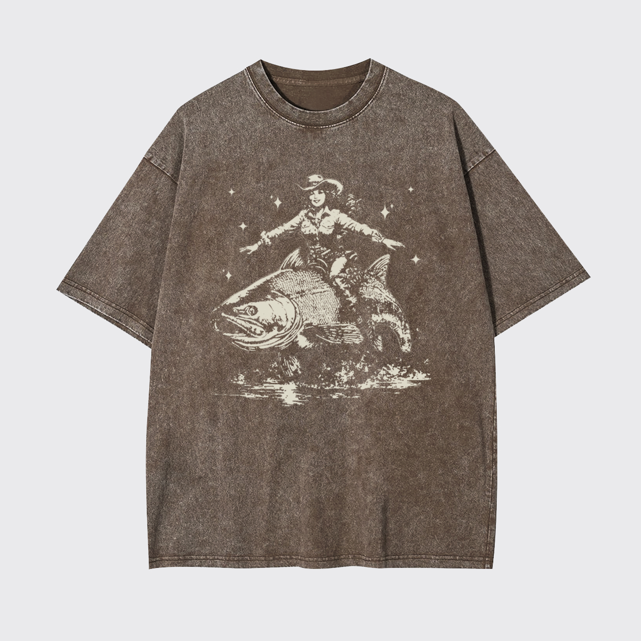Cowgirl Riding A Fish Garment-dye Tees