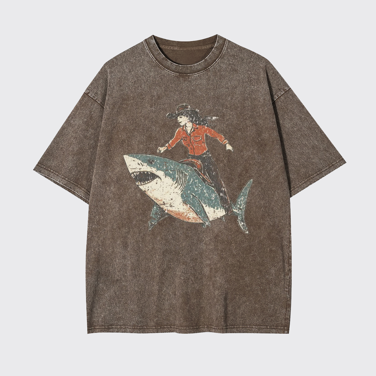 Cowgirl Riding Shark Garment-dye Tees