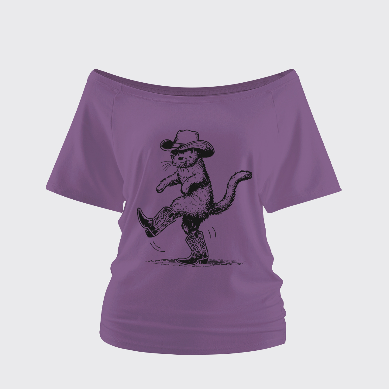 Cowboy Cat Looking For Fish Off Shoulder Top