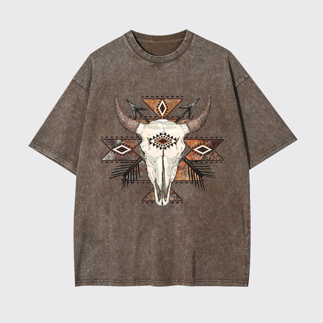 Rustic Aztec Cow Skull Garment-dye Tees