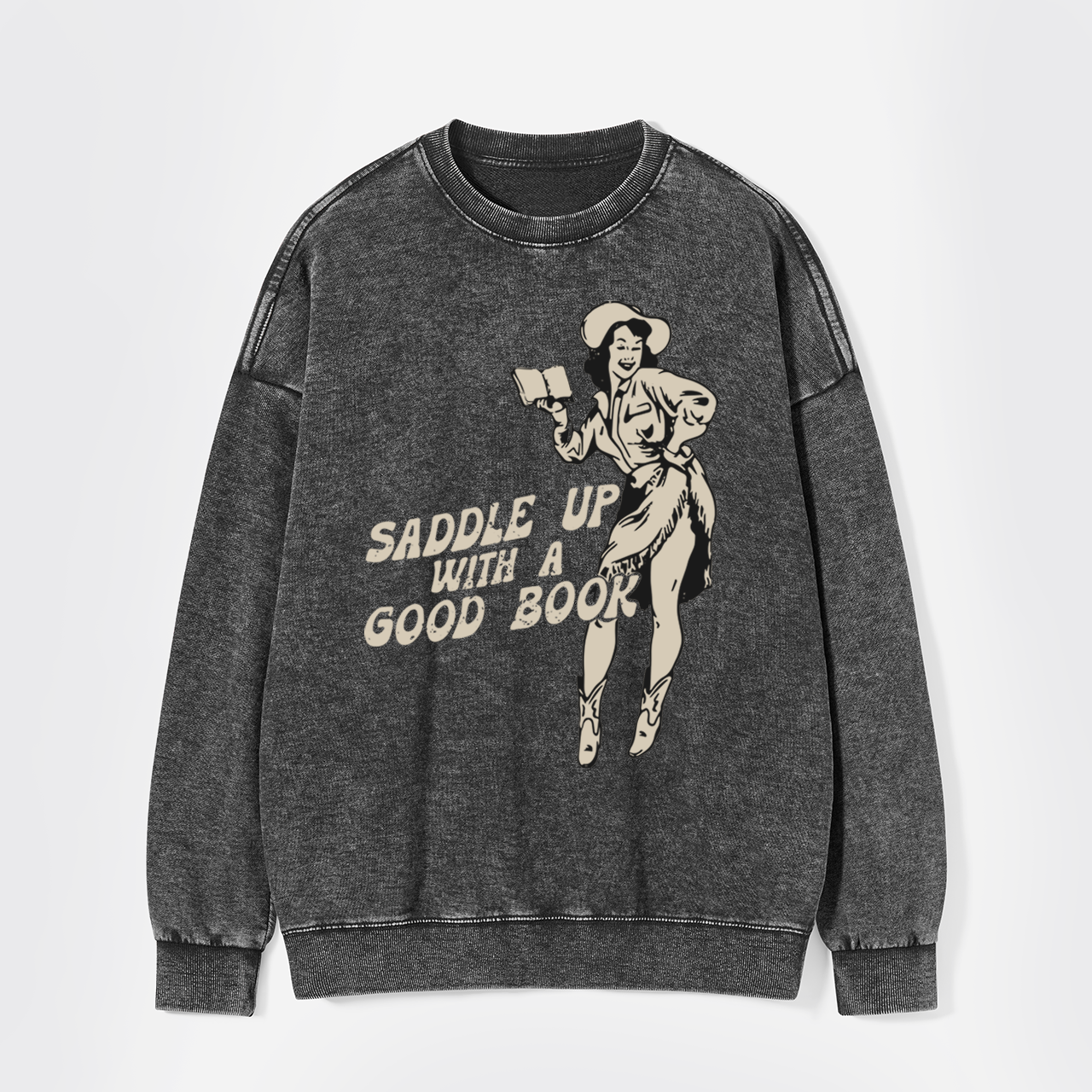 Retro Western Country Bookish Cowgirl Washed Sweatshirts