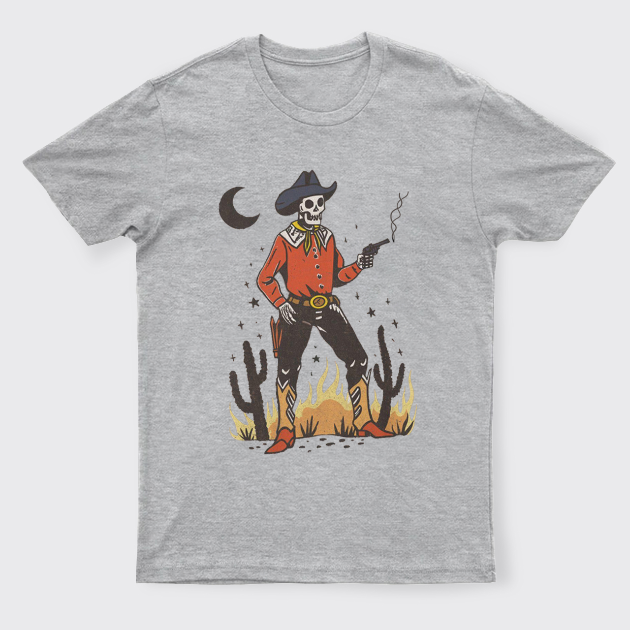 Skeleton Western Halloween Retro Desert T-Shirts