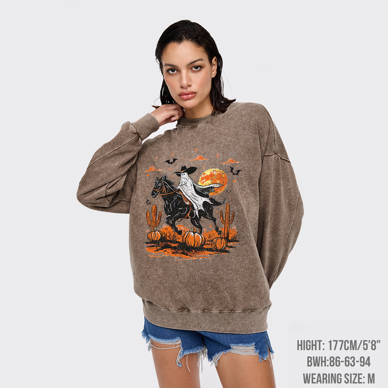 Retro Halloween Ghost Rider Washed Sweatshirts