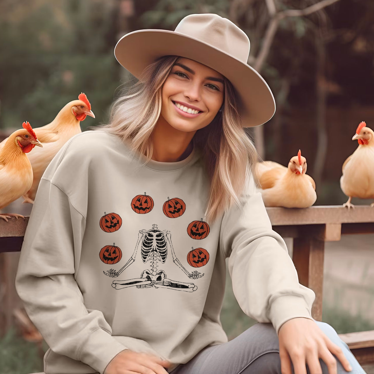 Pumpkin Skeleton Vintage Halloween Sweatshirt