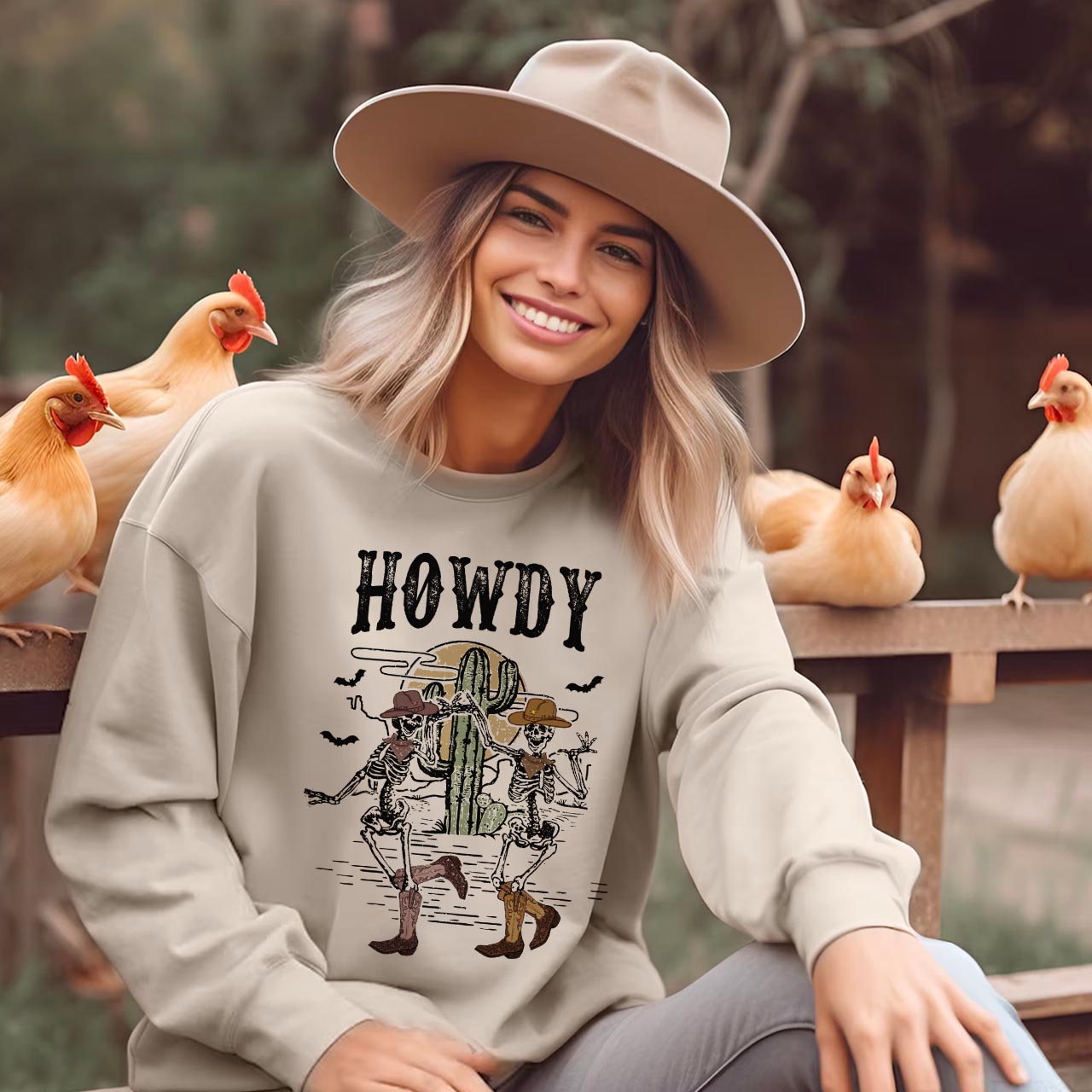 Howdy Halloween Midwest Desert Skeleton Sweatshirt