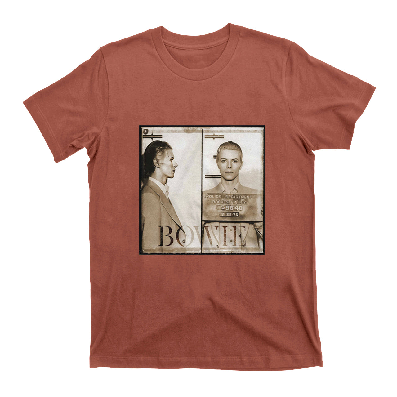 David Bowie Mugshot Rochester N.Y. 1975. Music T-Shirts