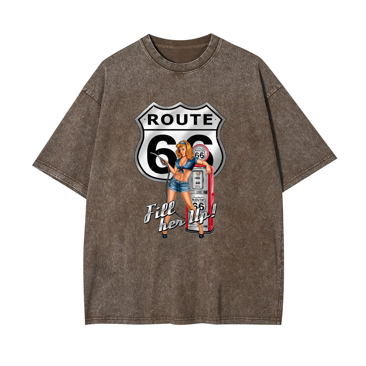 Route 66 Fill Her up Pinup Girl Garment-dye Tees