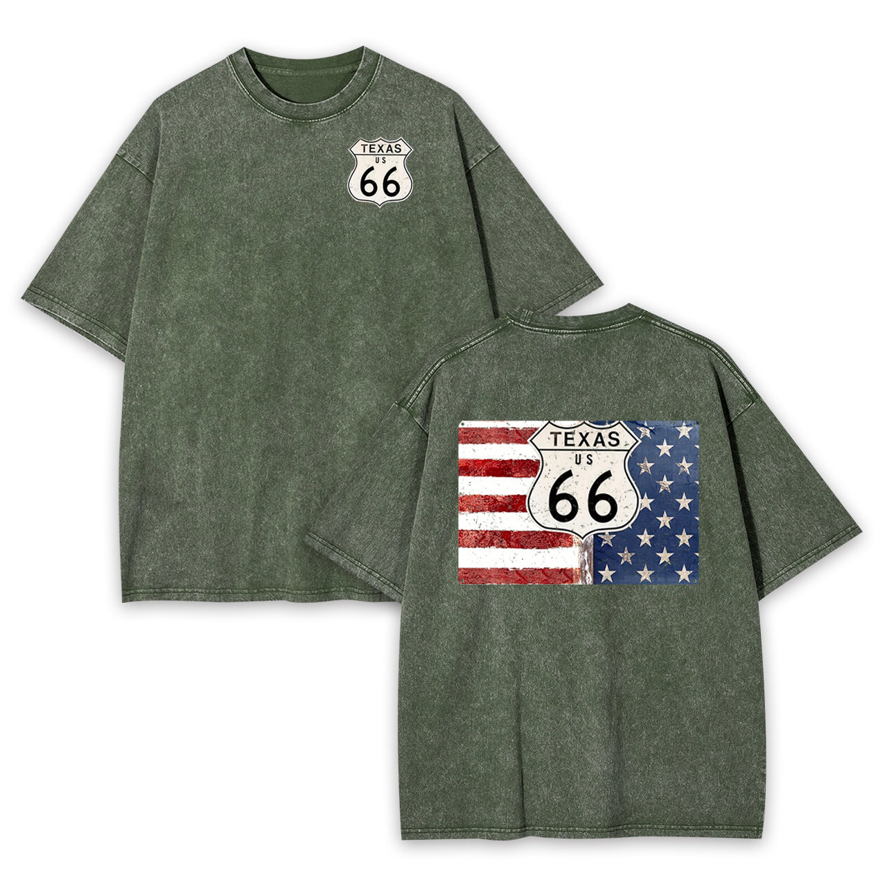 Route 66 Texas With American Flag Garment-dye Tees