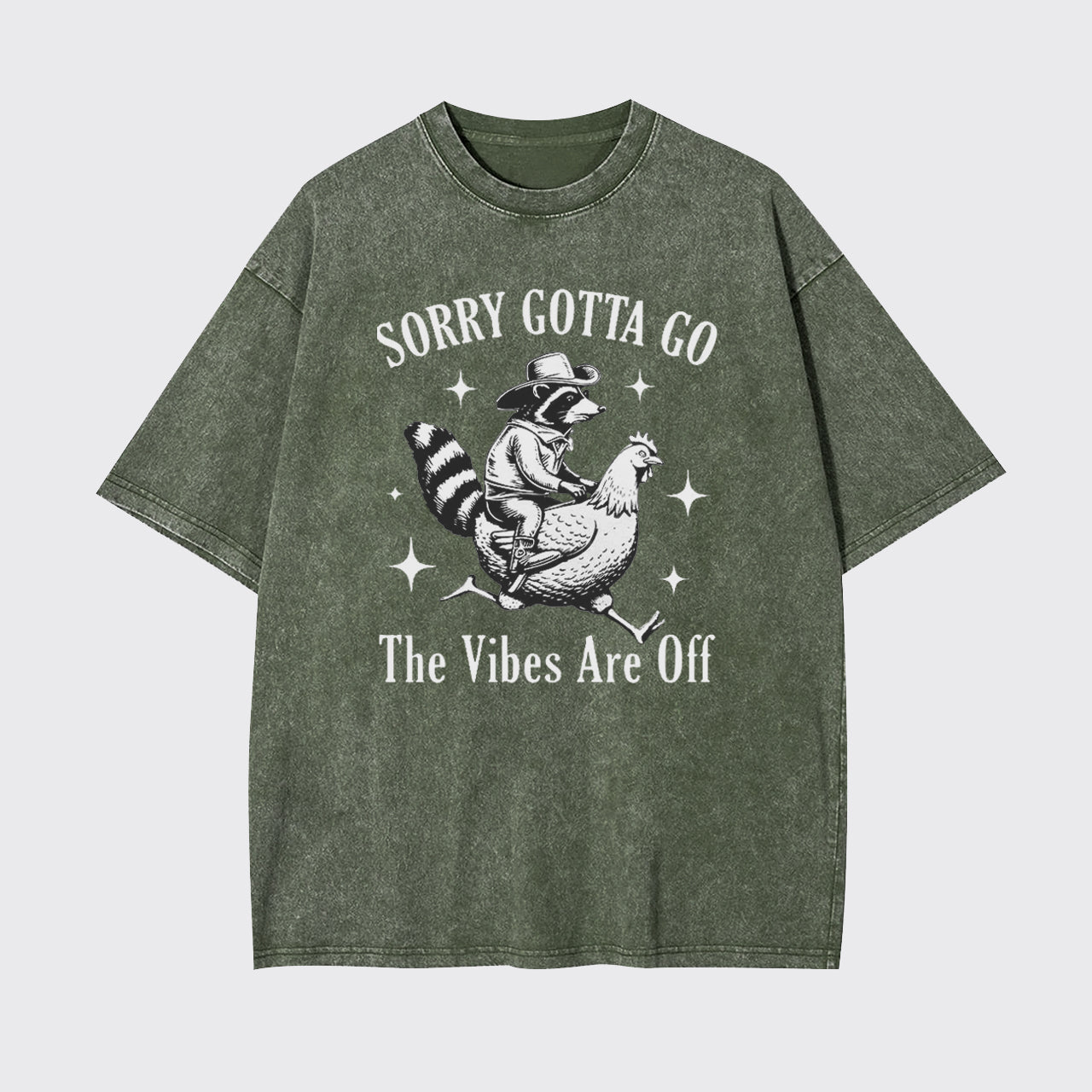 Cowboy Raccon Riding A Chicken Garment-dye Tees