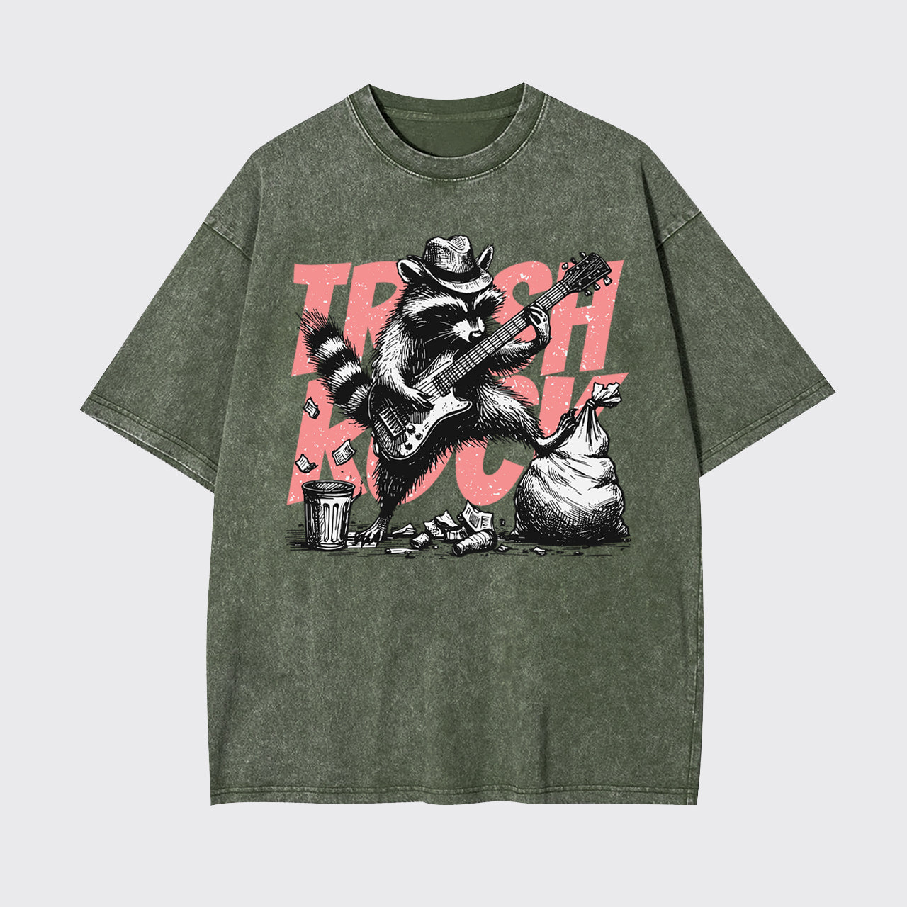 Raccoon Playing Guitar Retro Garment-dye Tees