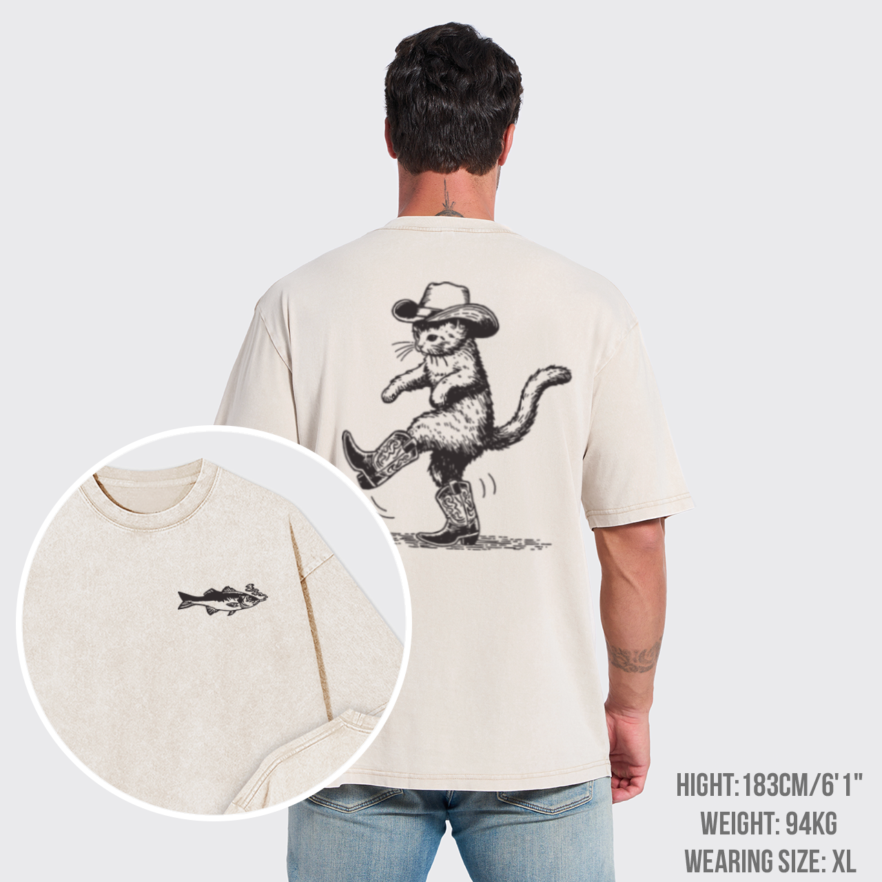 Cowboy Cat Looking for Fish Garment-dye Tees