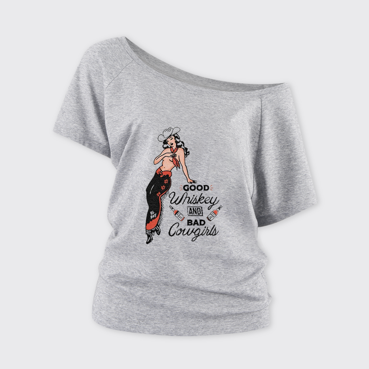 Good Whiskey And Bad Cowgirl Off Shoulder Top