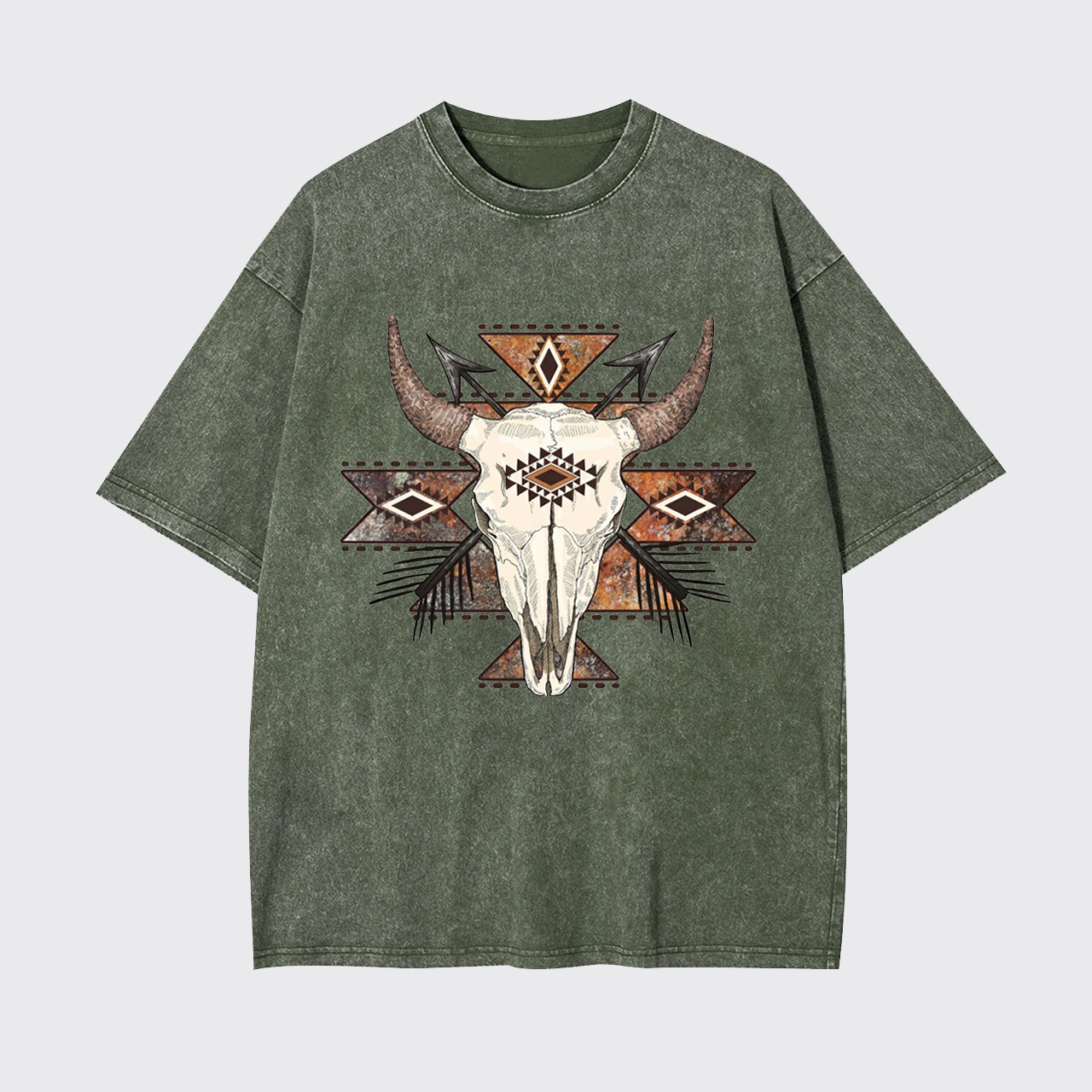 Rustic Aztec Cow Skull Garment-dye Tees
