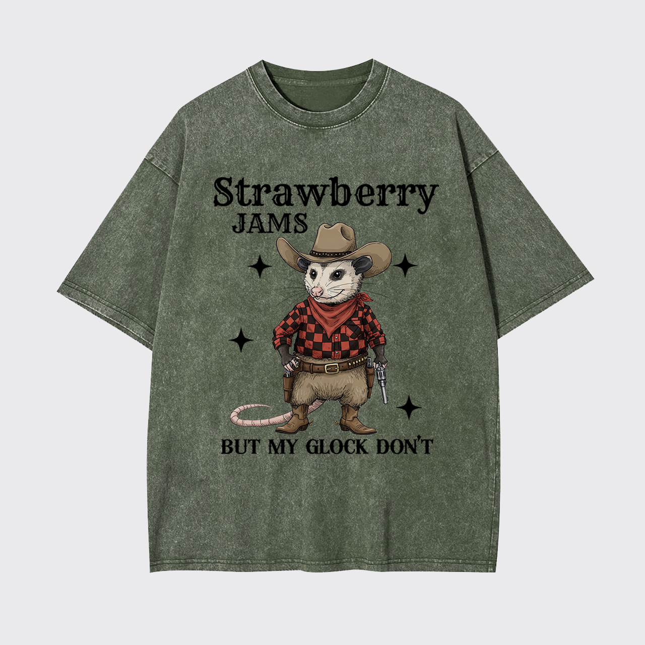 Cowboy Opossum With Gun Garment-dye Tees