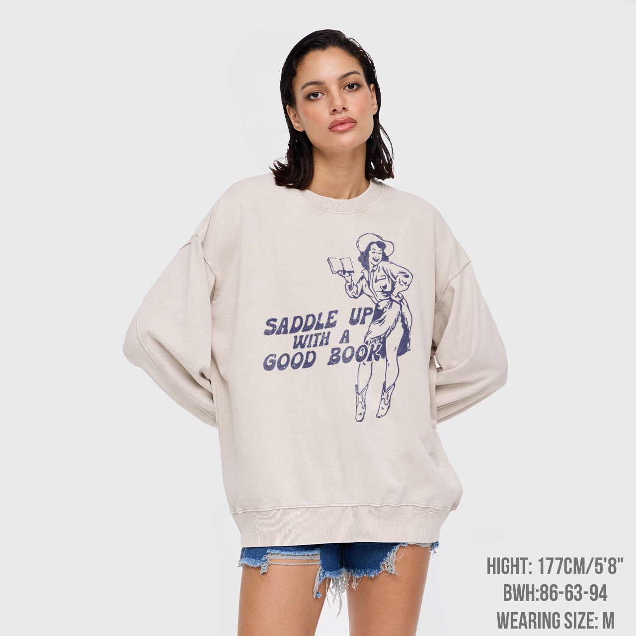 Retro Western Country Bookish Cowgirl Washed Sweatshirts
