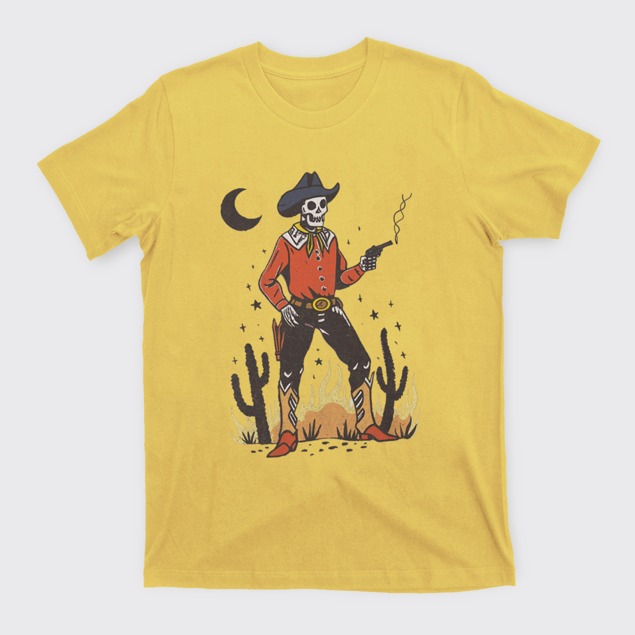 Skeleton Western Halloween Retro Desert T-Shirts