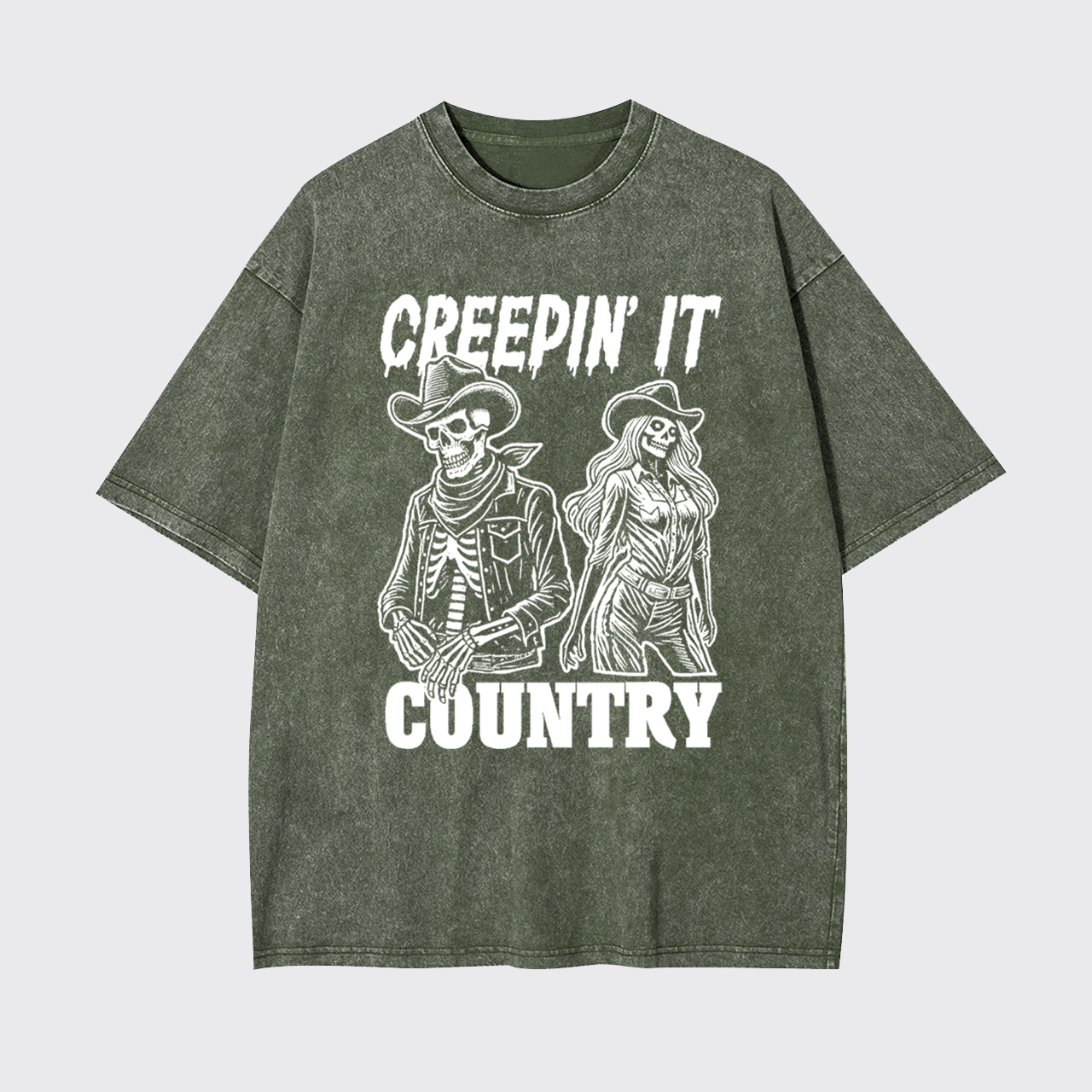 Creepin' It Cowboy Skeleton Cowgirl Ghost Garment-dye Tees