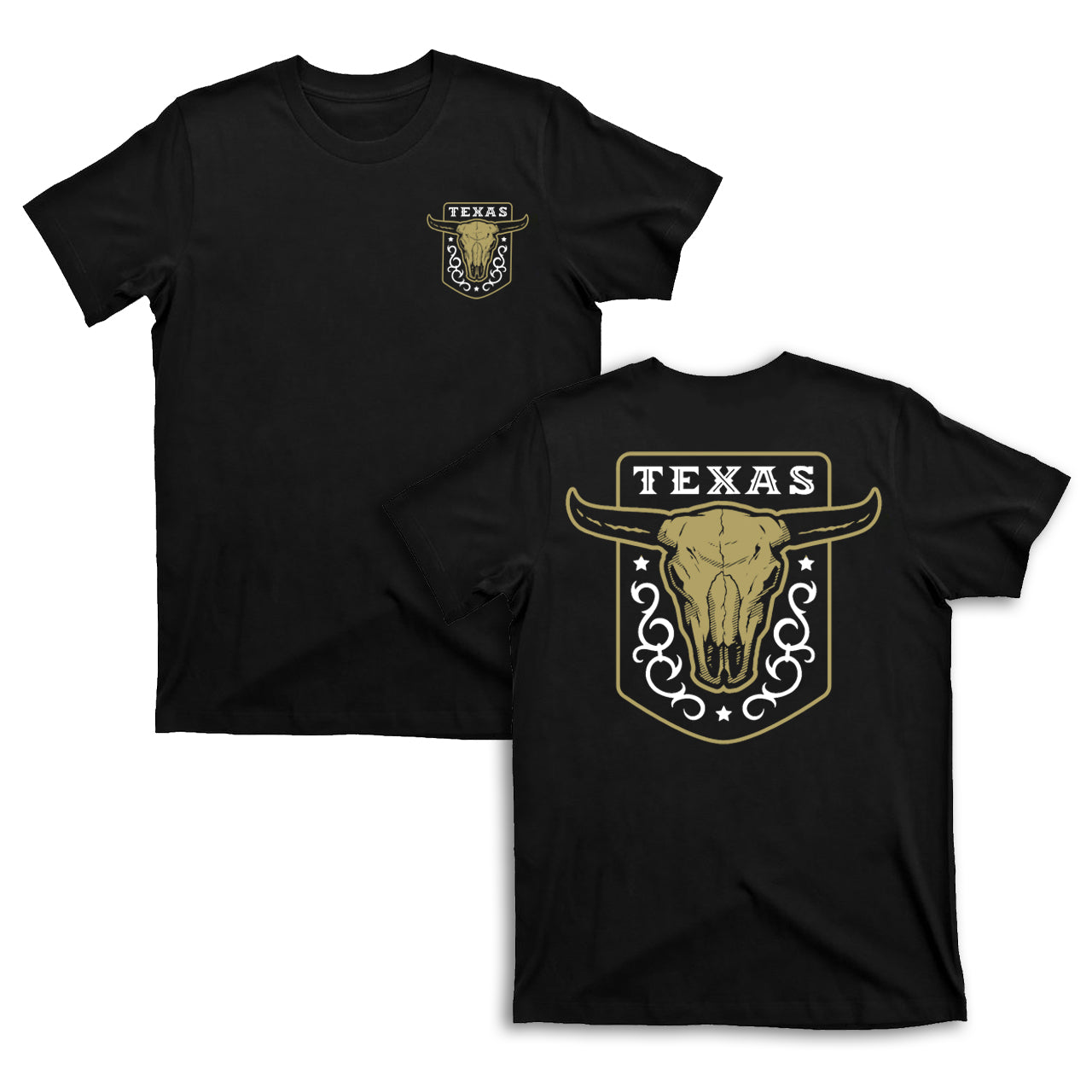 Texas Vintage Emblem With Bull Skull On a Dark T-Shirt