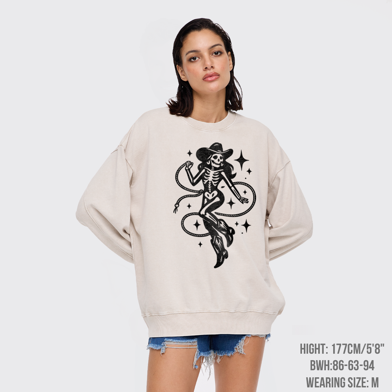 Halloween Skeleton Cowgirl Washed Sweatshirts
