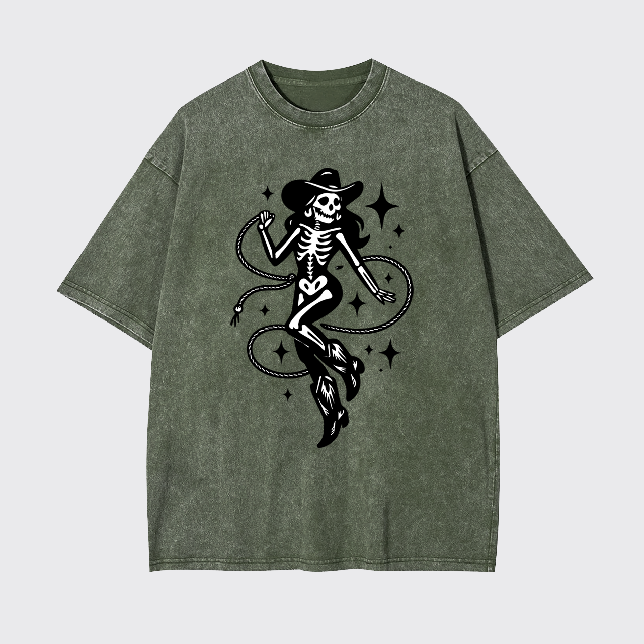 Halloween Skeleton Cowgirl Garment-dye Tees