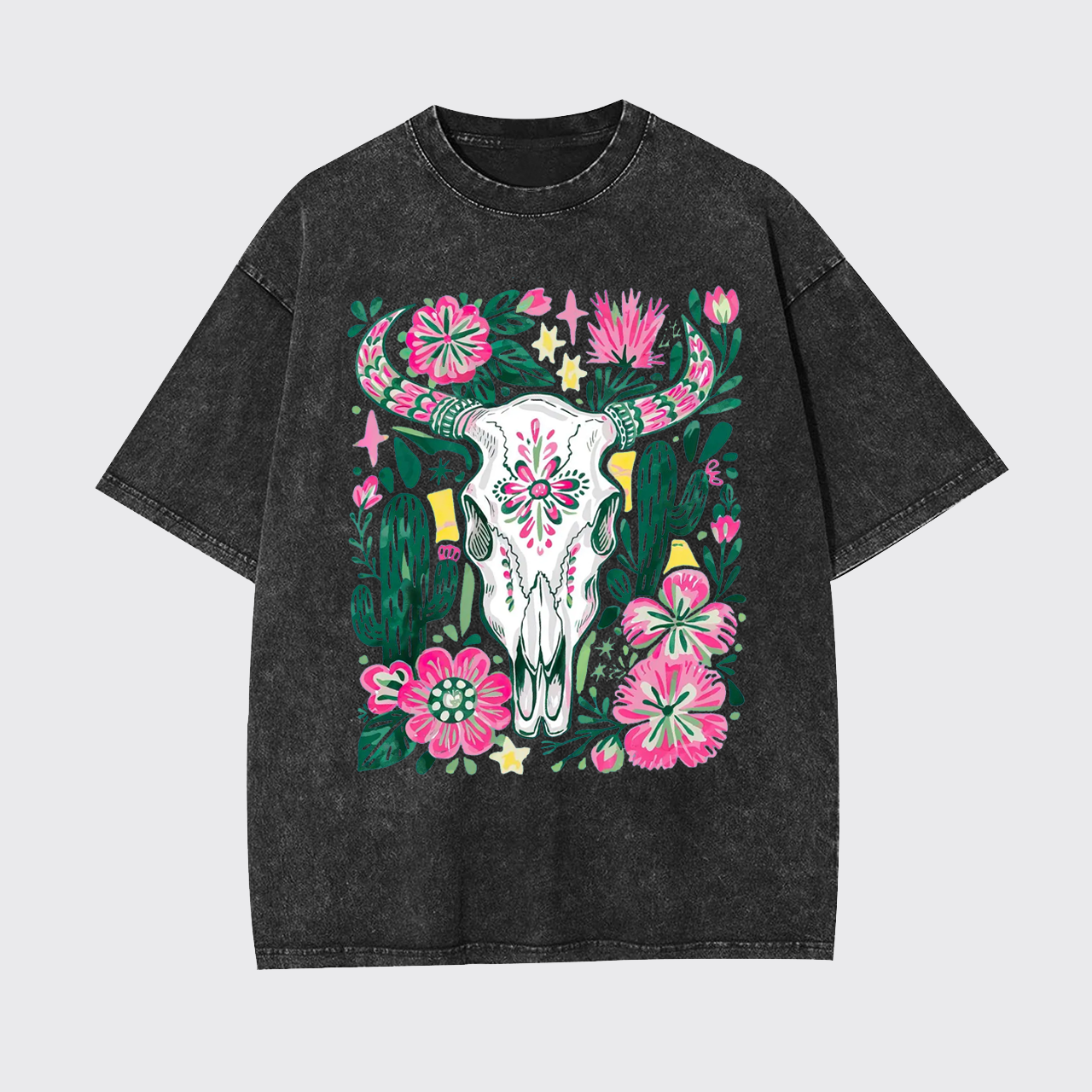 Western Floral Cow Skull Garment-dye Tees