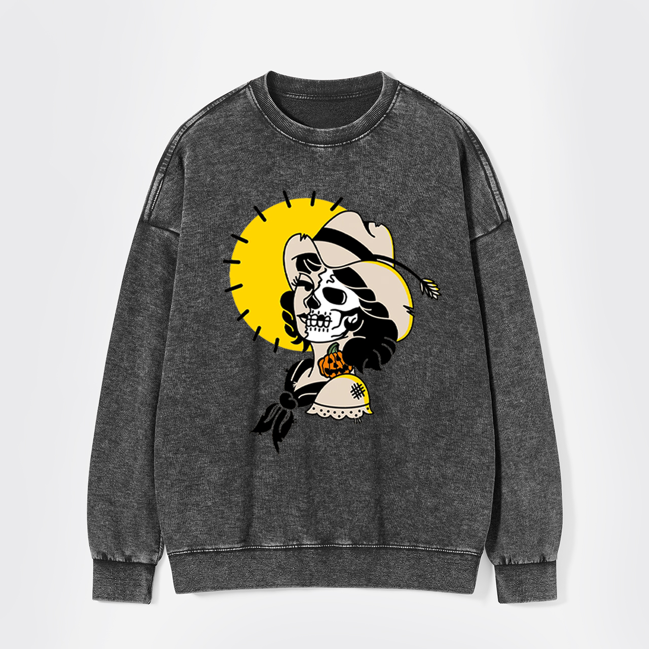 Halloween Skull Cowgirl Washed Sweatshirts