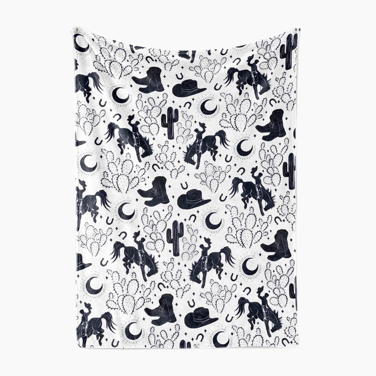 Black And White Western Cowboy Flannel Blanket