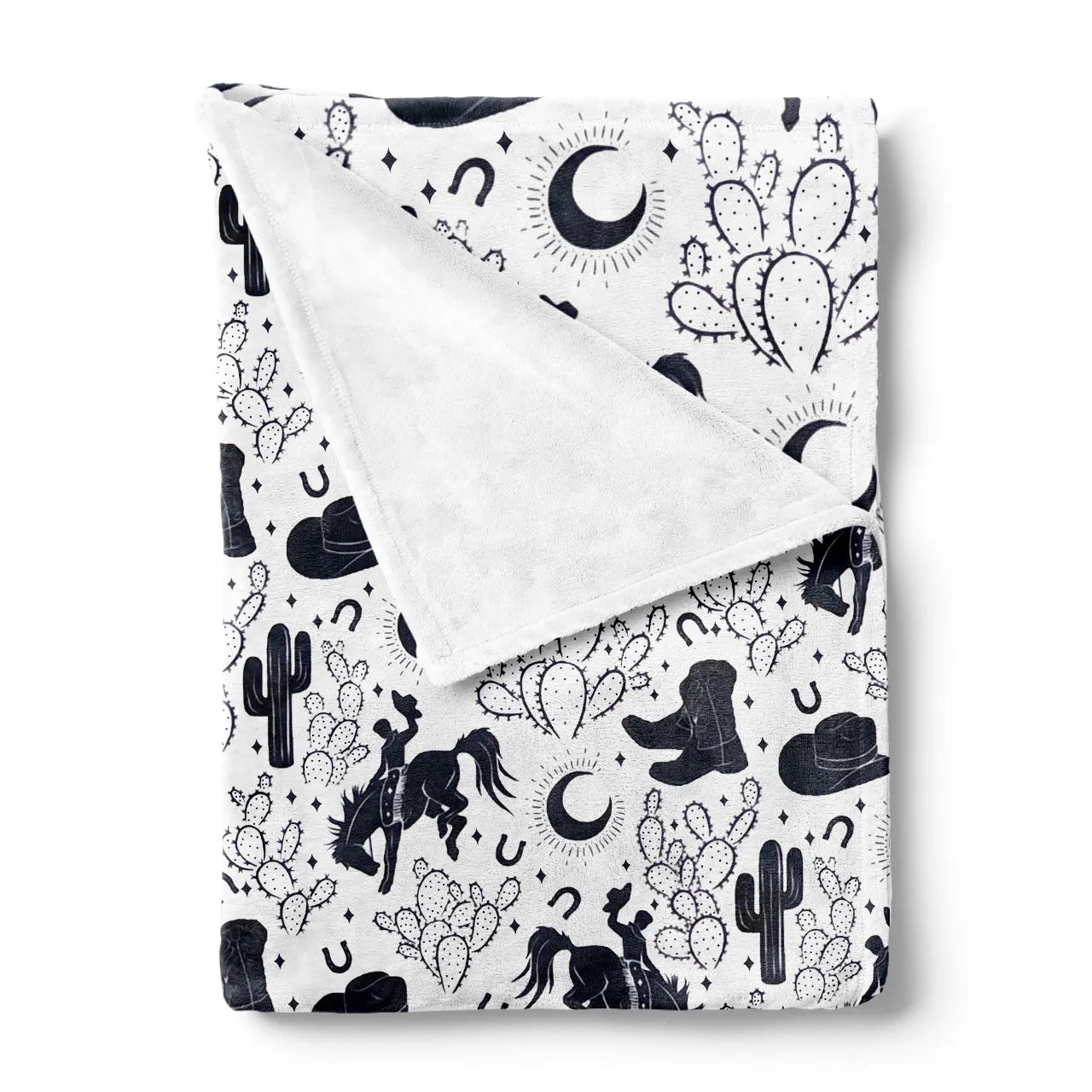 Black And White Western Cowboy Flannel Blanket