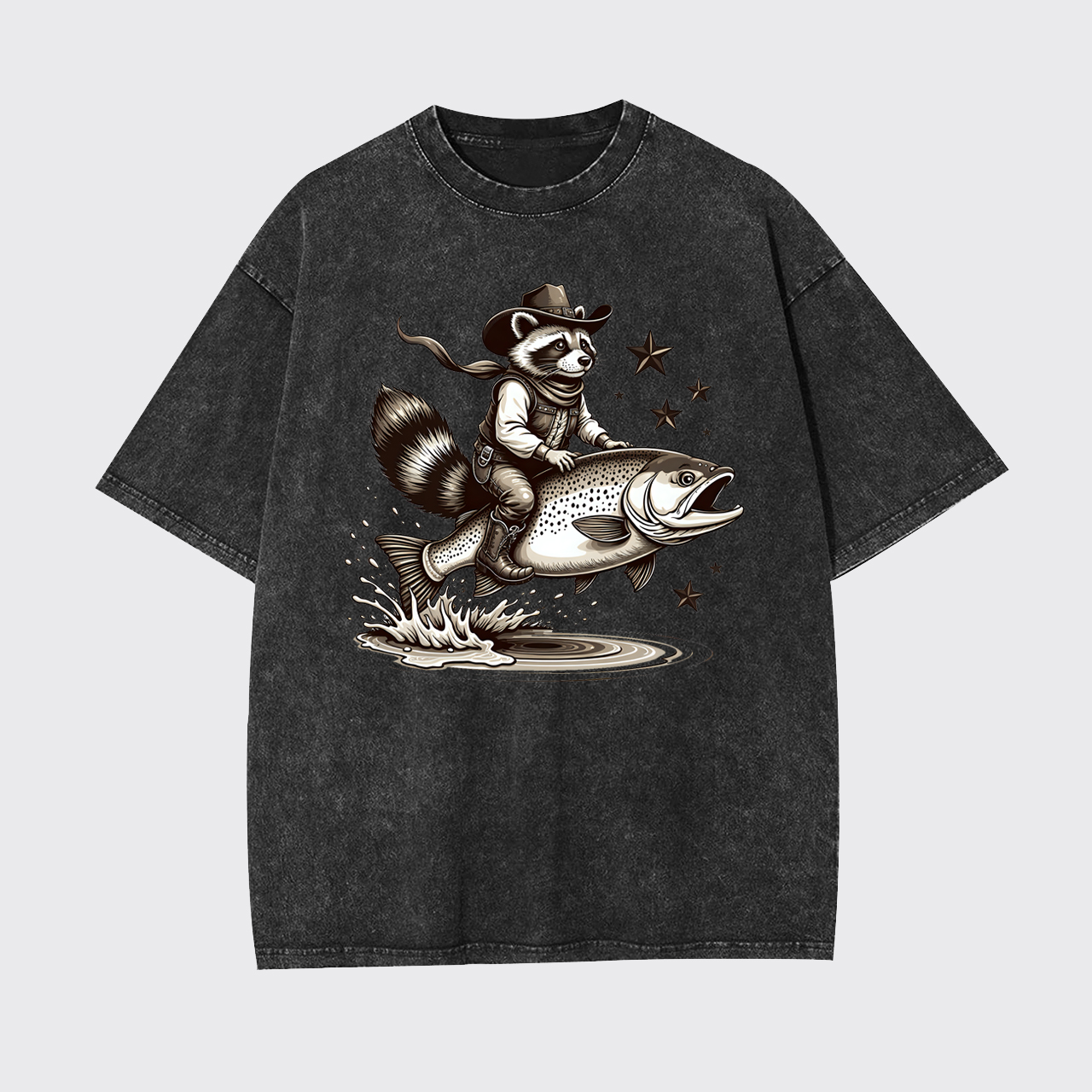 Funny Fisher Of Raccoon Cowboy Garment-dye Tees