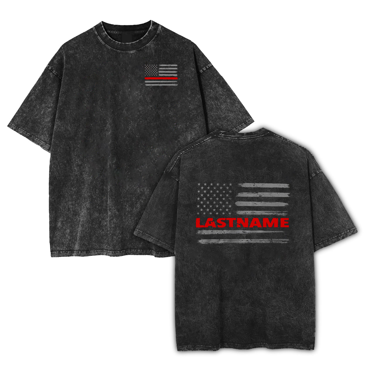 Custom Last Name Red Line Flag Garment-dye Tees