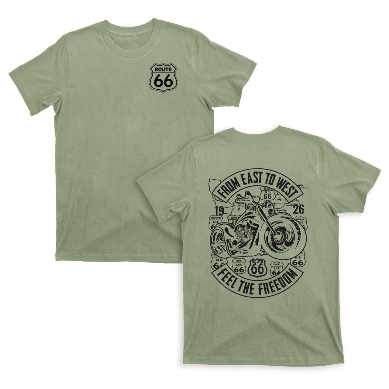 Route 66 From East To West Biker T-Shirts