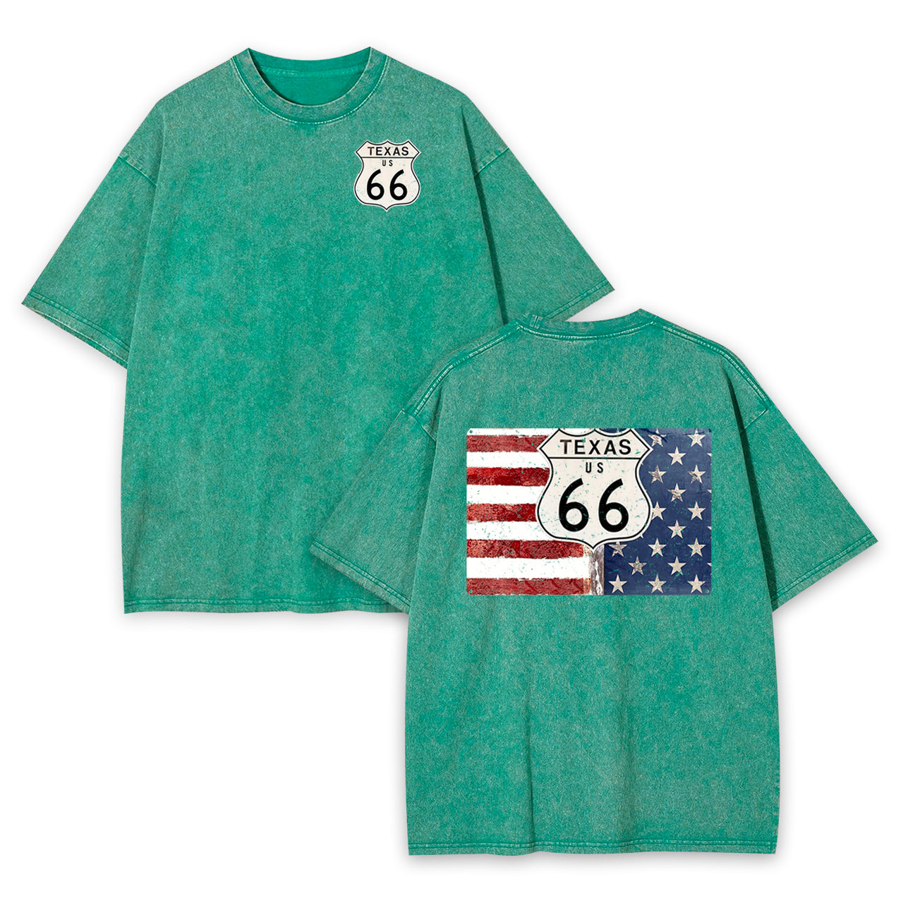 Route 66 Texas With American Flag Garment-dye Tees