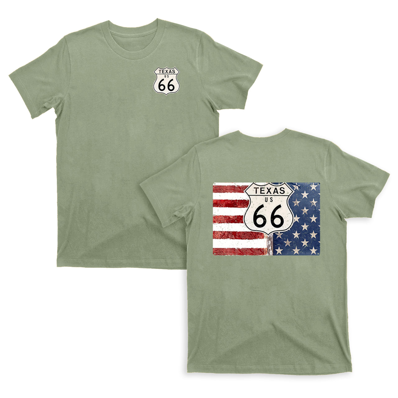Route 66 Texas With American Flag T-Shirts