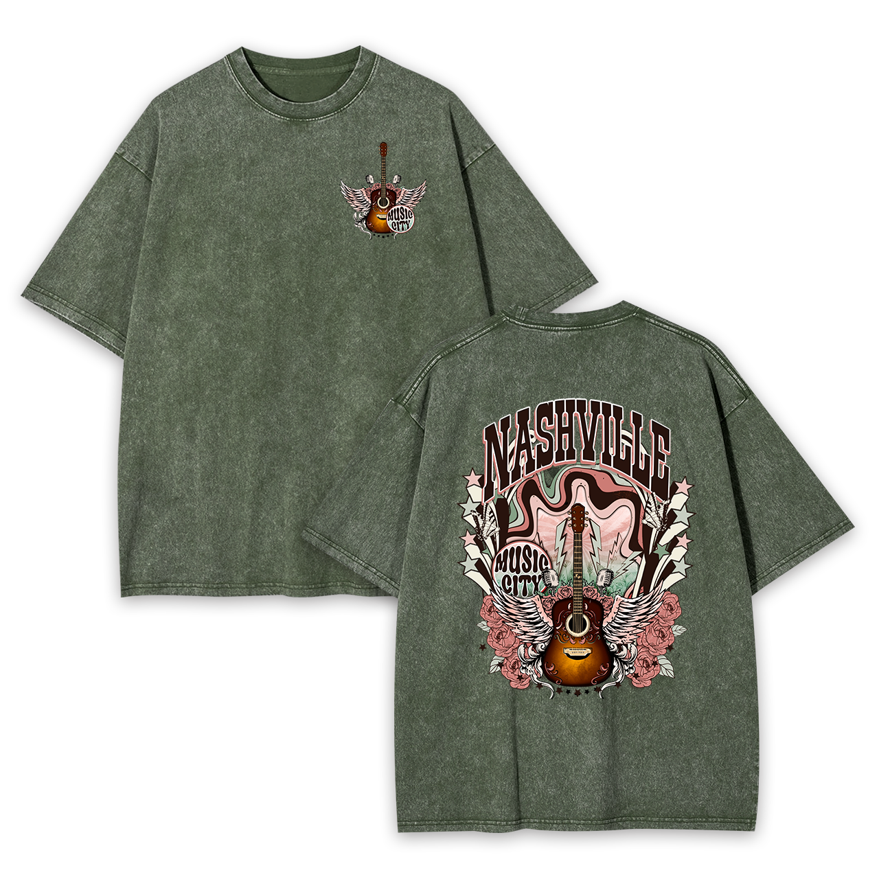 Western Nasville Music City Country Cowboy Garment-dye Tees