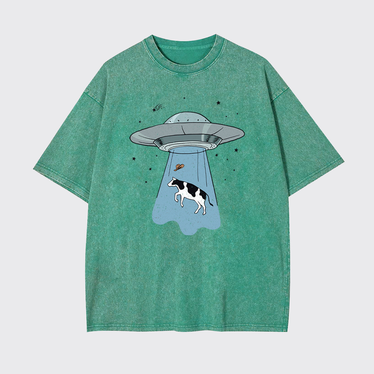 Funny UFO Alien Cow Garment-dye Tees