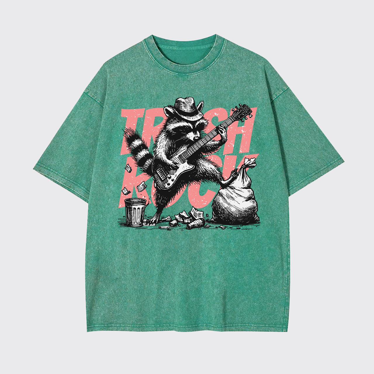 Raccoon Playing Guitar Retro Garment-dye Tees