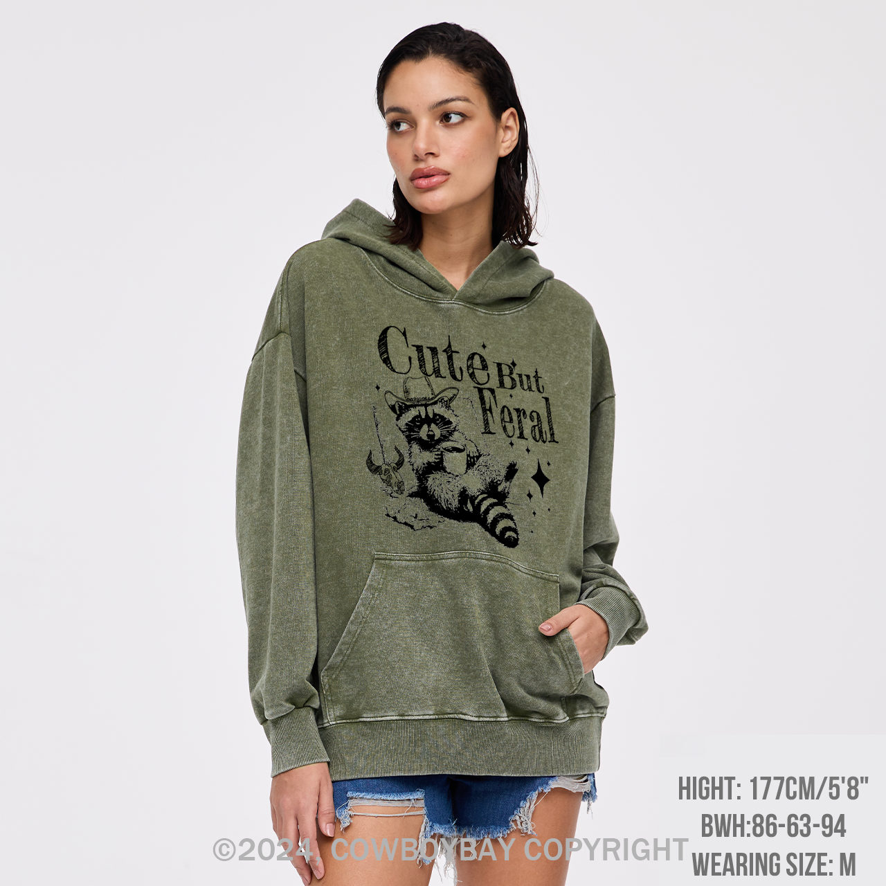 Cute But Feral Raccoon Garment-Dye Hoodies
