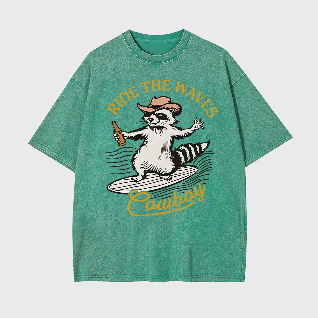Surfing Cowboy Raccoon With Beer Garment-dye Tees