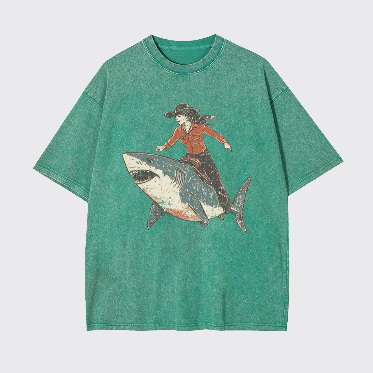 Cowgirl Riding Shark Garment-dye Tees