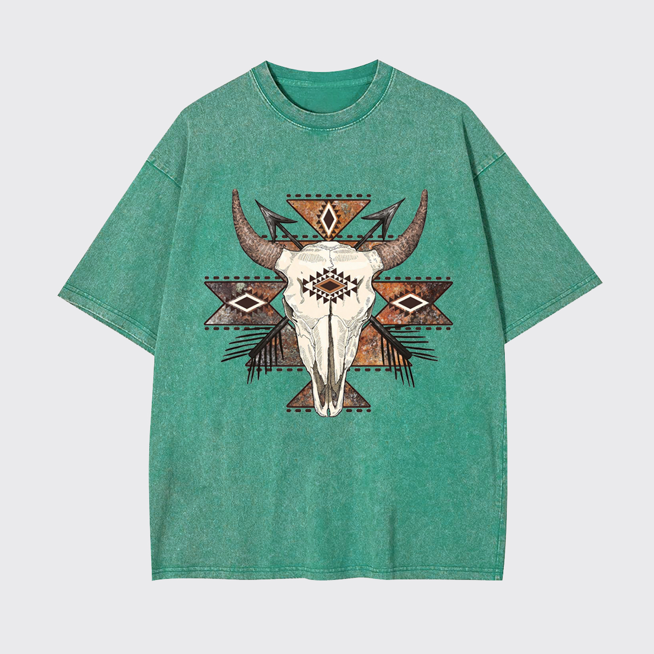 Rustic Aztec Cow Skull Garment-dye Tees