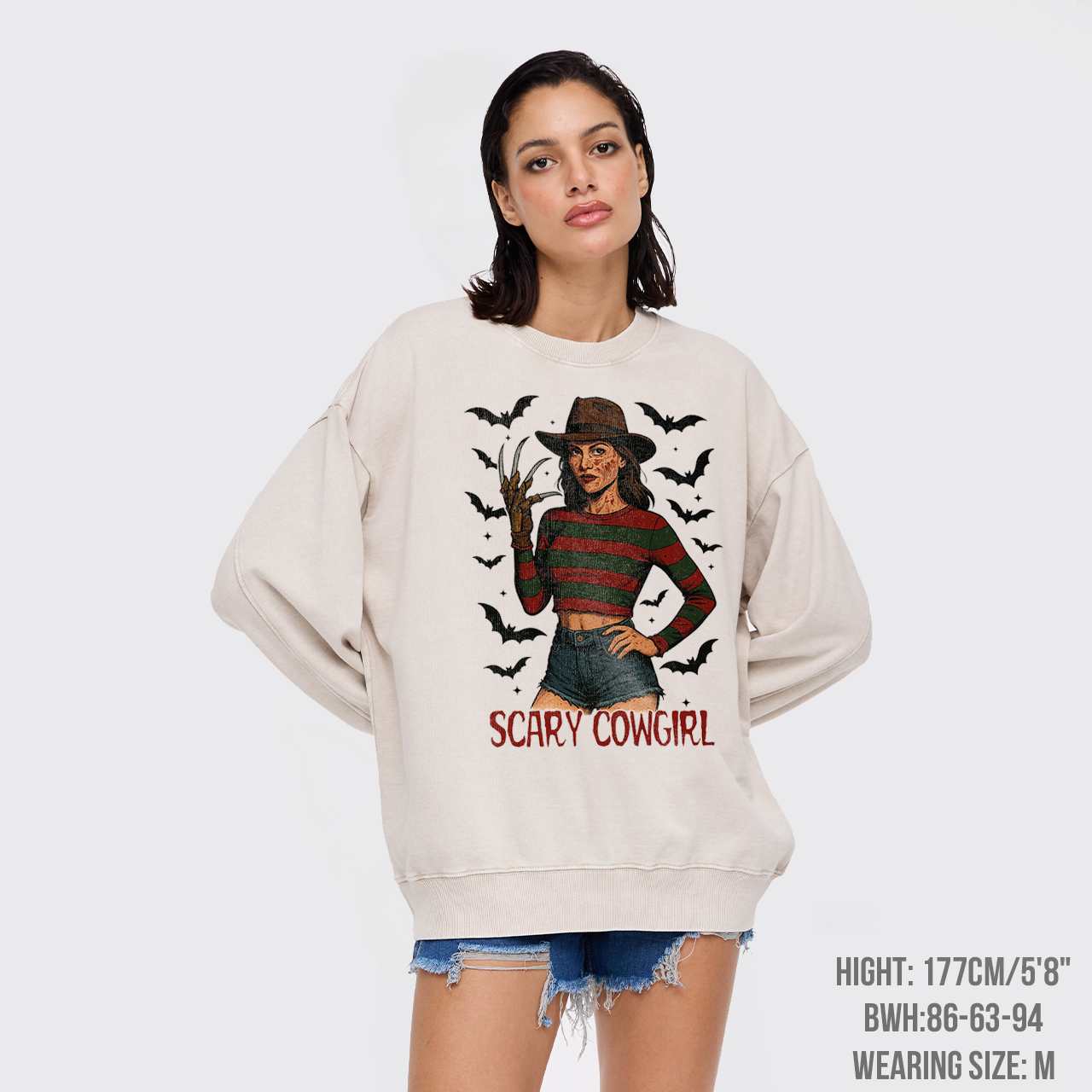 Scary Cowgirl Halloween Horror Washed Sweatshirts